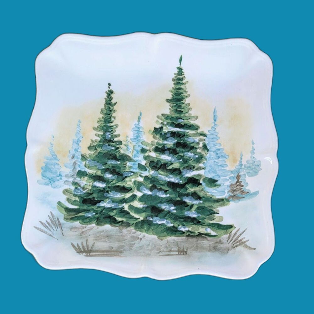 Maxcera Watercolor Forest 12" Square Ceramic Serving Platter